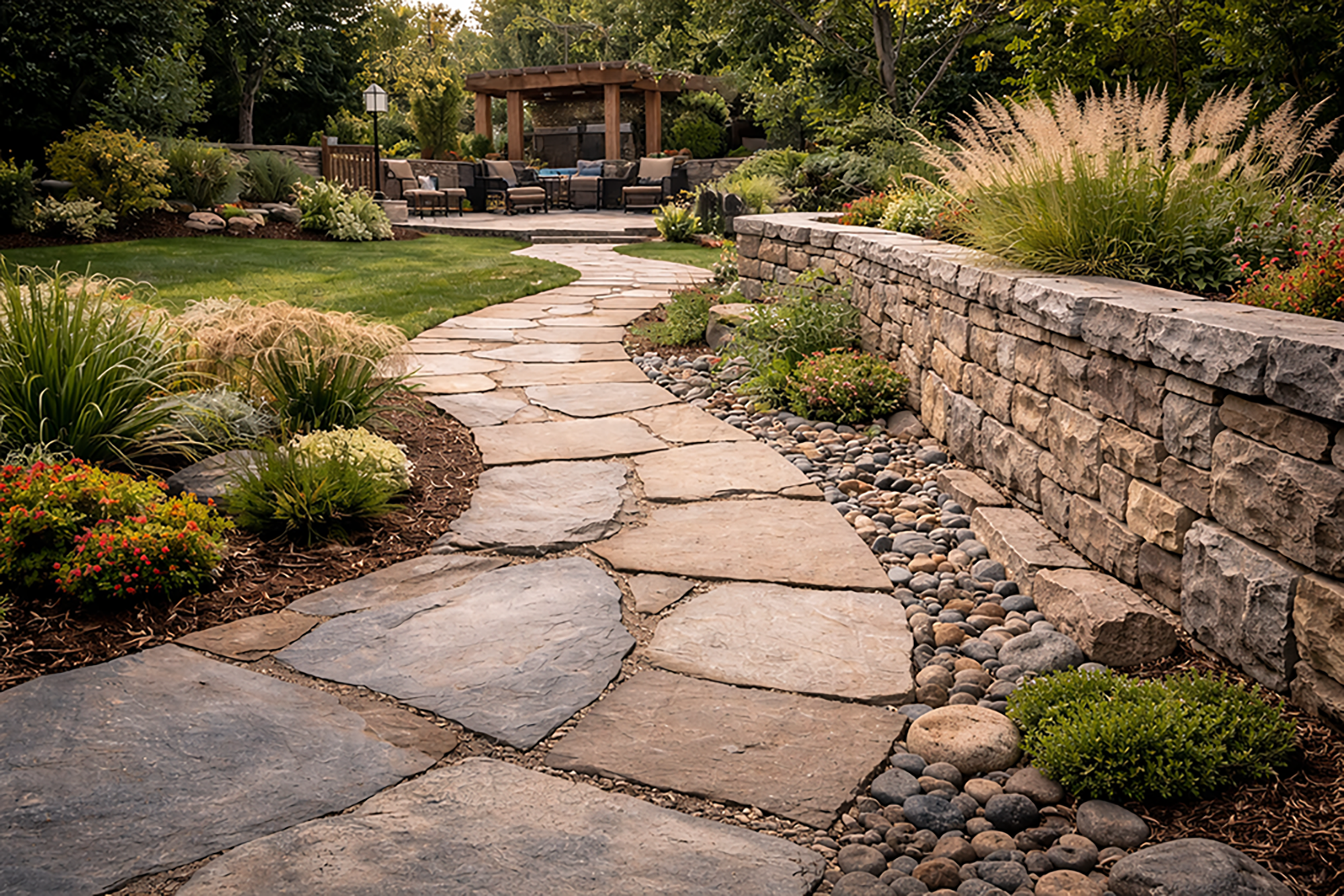 Paver walkway and stone path installation