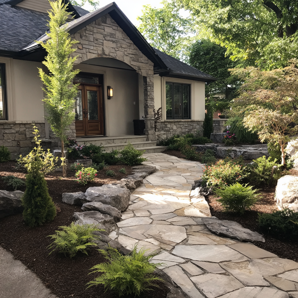 Landscaping services project with edging, mulch, and landscape bed definition
